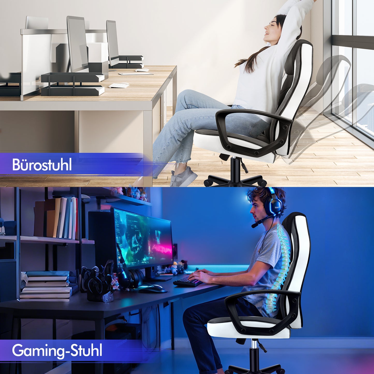 ALFORDSON Gaming Stuhl Racing Büro Ergonomisch Drehbar Exekutive Computer Weiß