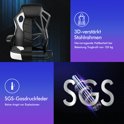 ALFORDSON Gaming Stuhl Racing Büro Ergonomisch Drehbar Exekutive Computer Weiß