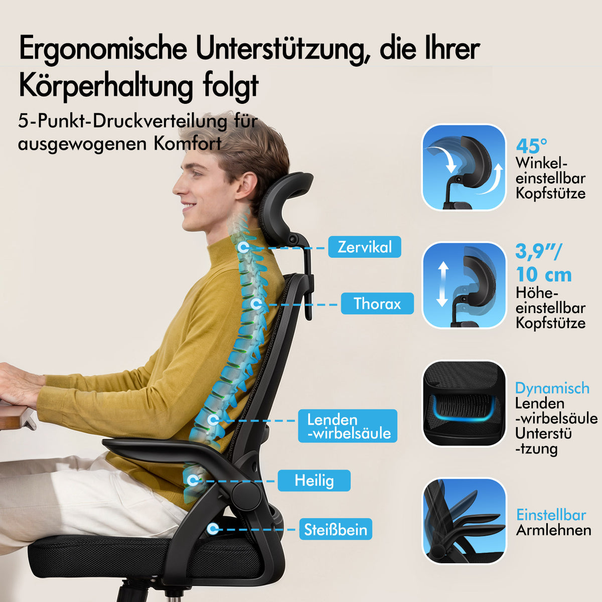 ALFORDSON Mesh-Bürostuhl Executive-Stoffsitz Neigbar für Gaming Renncomputer