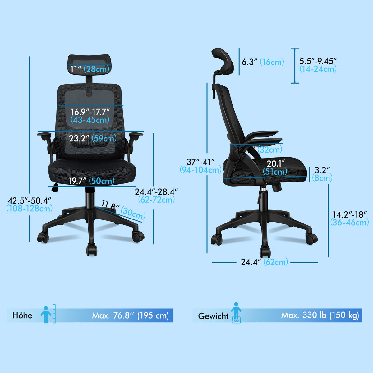 ALFORDSON Mesh-Bürostuhl Executive-Stoffsitz Neigbar für Gaming Renncomputer