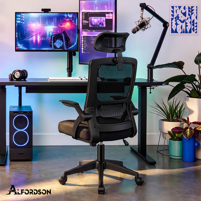 ALFORDSON Mesh-Bürostuhl Executive-Stoffsitz Neigbar für Gaming Renncomputer