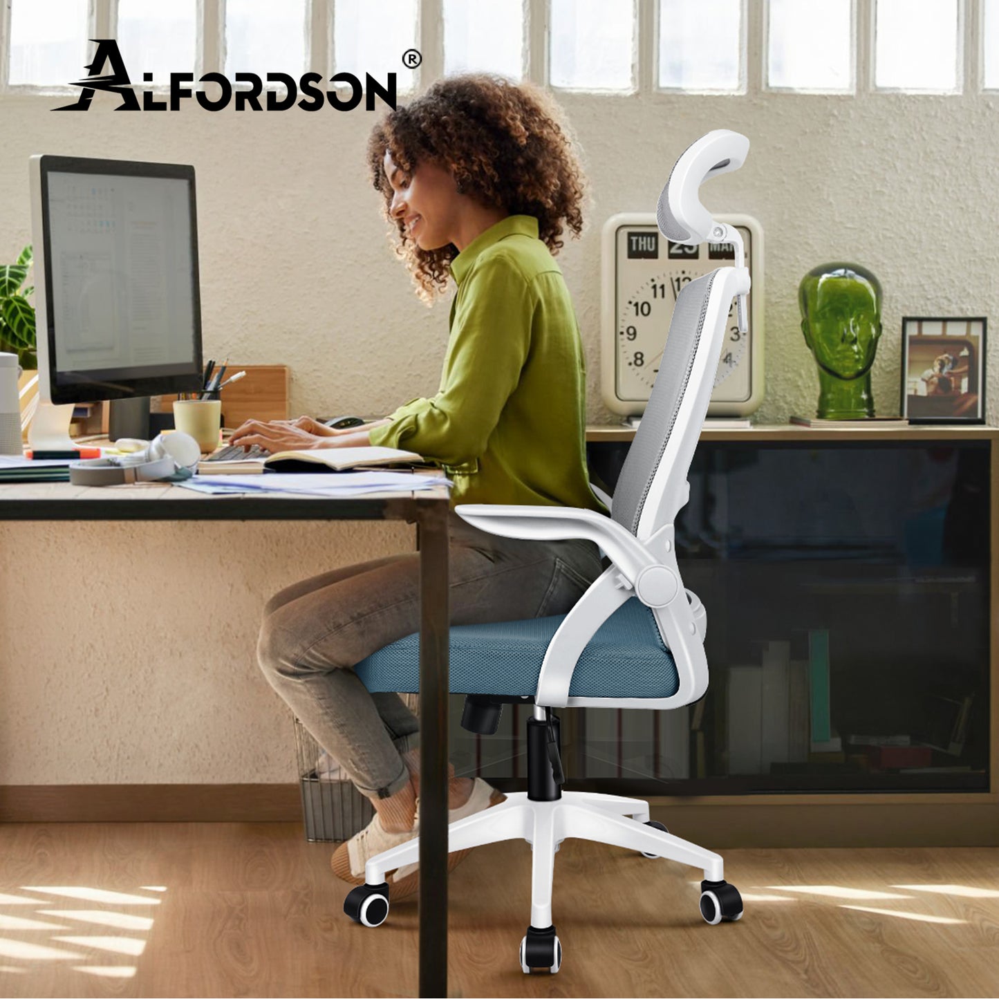 ALFORDSON Mesh Office Chair Executive Fabric Seat Reclining for Gaming Racing Computer