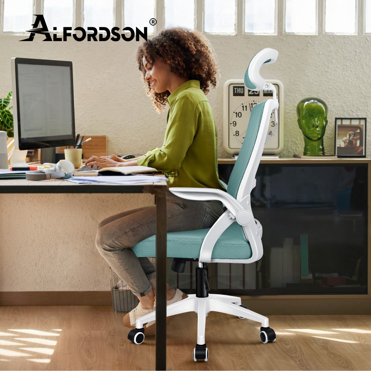ALFORDSON Mesh Office Chair Executive Fabric Seat Reclining for Gaming Racing Computer