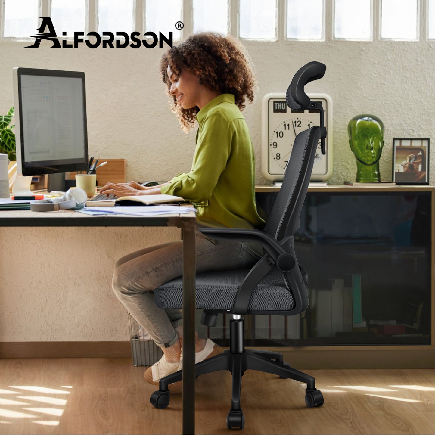 ALFORDSON Mesh Office Chair Executive Fabric Seat Reclining for Gaming Racing Computer