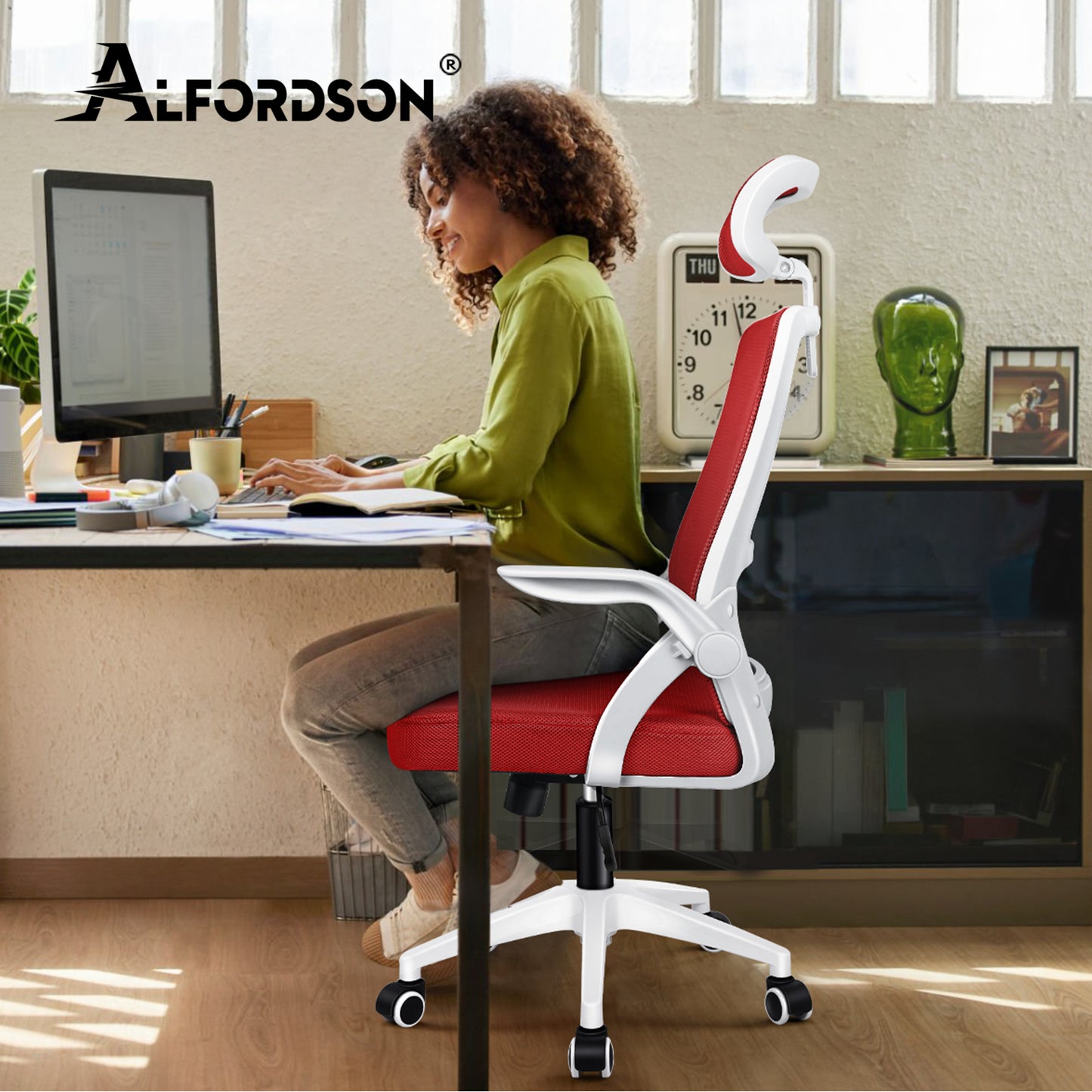 ALFORDSON Mesh Office Chair Executive Fabric Seat Reclining for Gaming Racing Computer