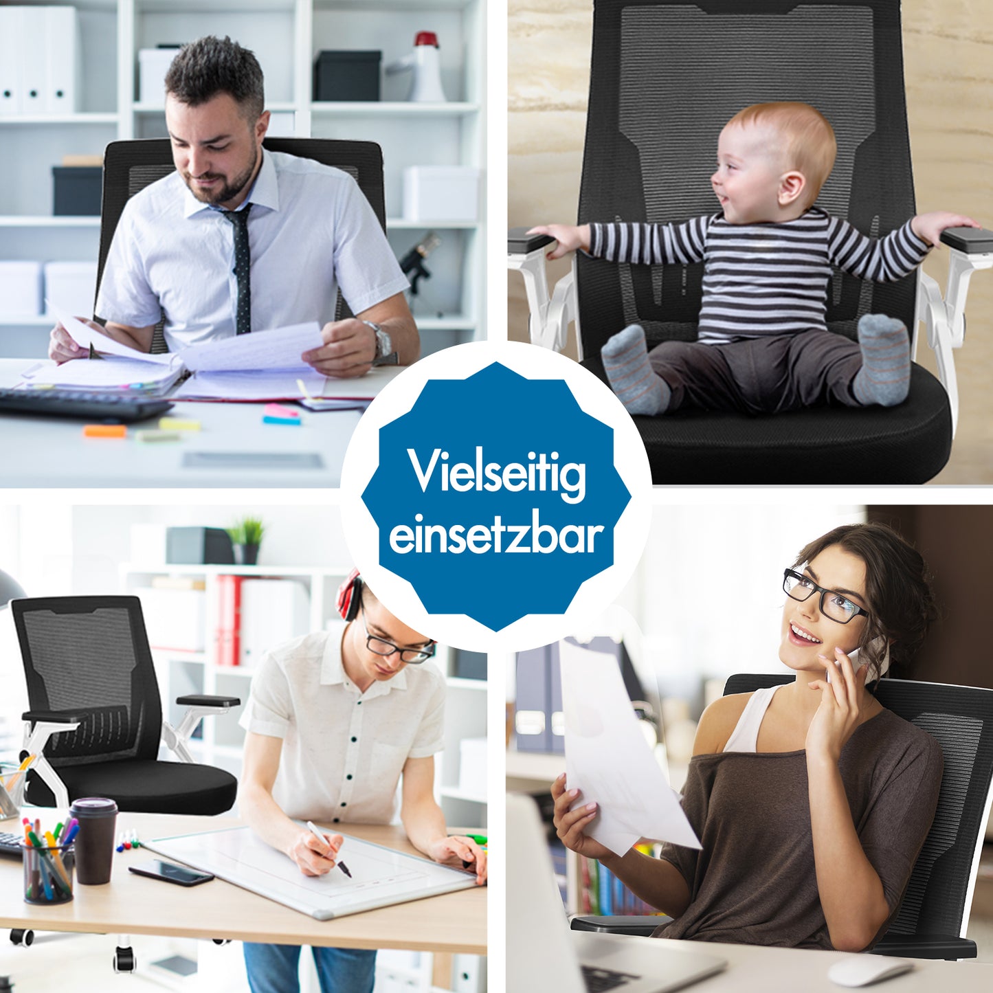 ALFORDSON Mesh Bürostuhl Executive Computer Liege Stoff Racing Sitz Arbeit, Conrad, Schwarz & Weiß