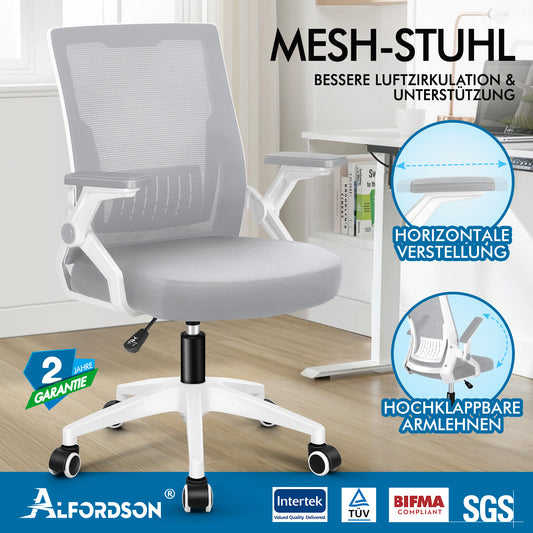 ALFORDSON Mesh Bürostuhl Executive Computer Liege Stoff Racing Sitz Arbeit, Conrad, Weiß & Grau
