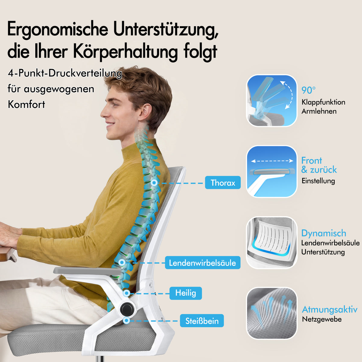 ALFORDSON Mesh Bürostuhl Executive Computer Liege Stoff Racing Sitz Arbeit, Conrad, Weiß & Grau