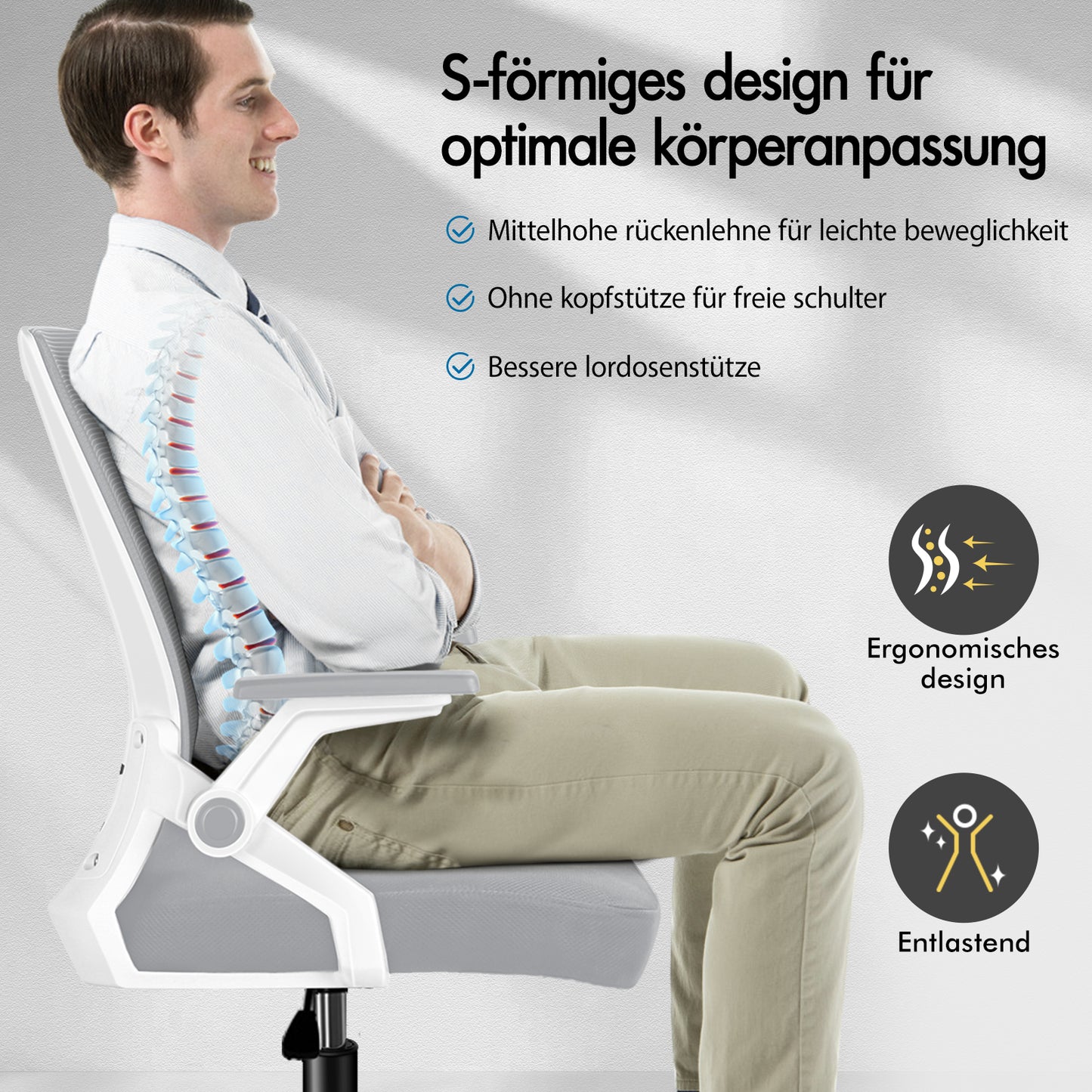 ALFORDSON Mesh Bürostuhl Executive Computer Liege Stoff Racing Sitz Arbeit, Conrad, Weiß & Grau