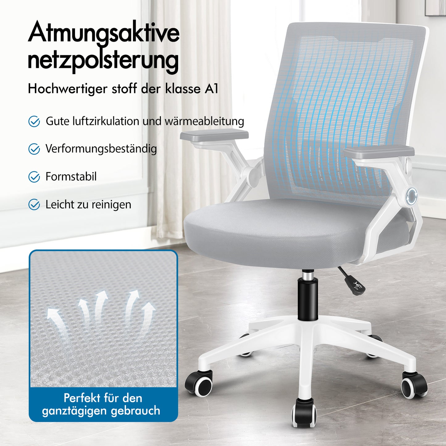 ALFORDSON Mesh Bürostuhl Executive Computer Liege Stoff Racing Sitz Arbeit, Conrad, Weiß & Grau