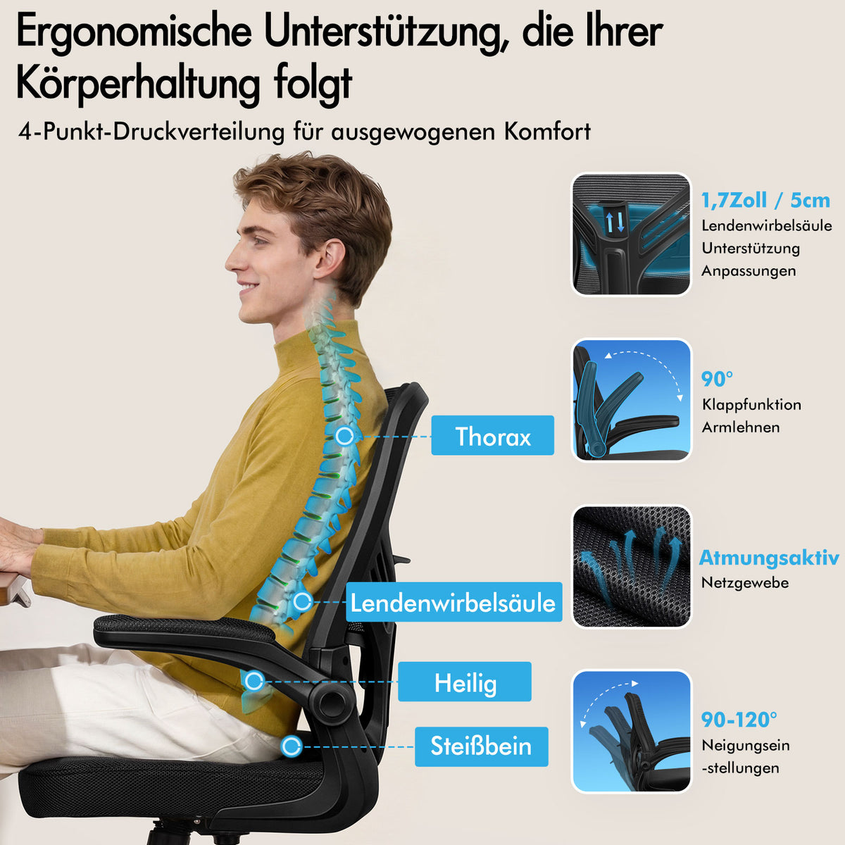 ALFORDSON Mesh Bürostuhl Executive Computer Liege Stoff Racing Sitz Arbeit, Keldon, Schwarz