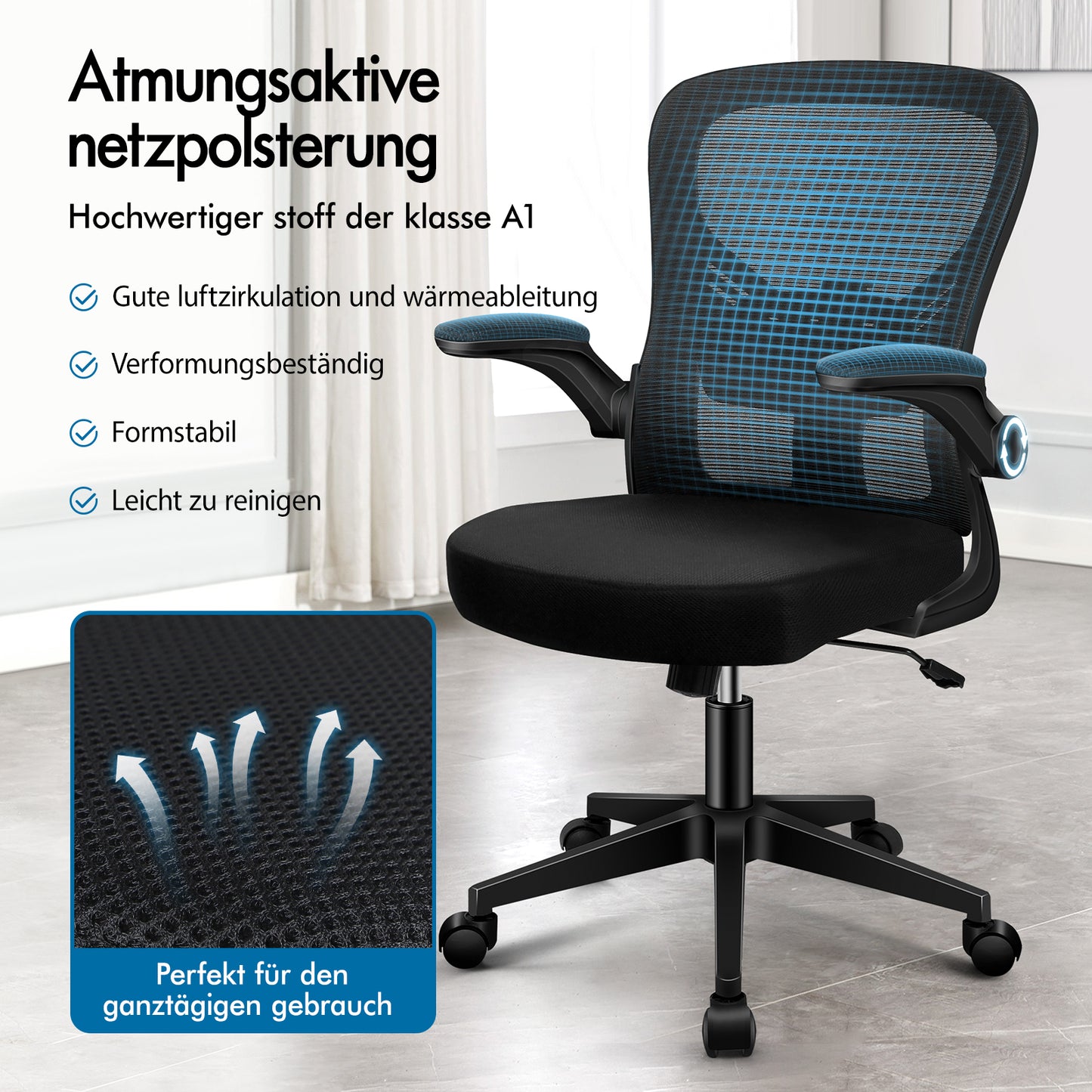 ALFORDSON Mesh Bürostuhl Executive Computer Liege Stoff Racing Sitz Arbeit, Keldon, Schwarz