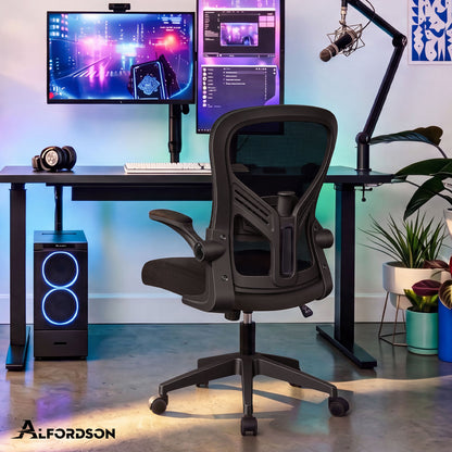 ALFORDSON Mesh Bürostuhl Executive Computer Liege Stoff Racing Sitz Arbeit, Keldon, Schwarz