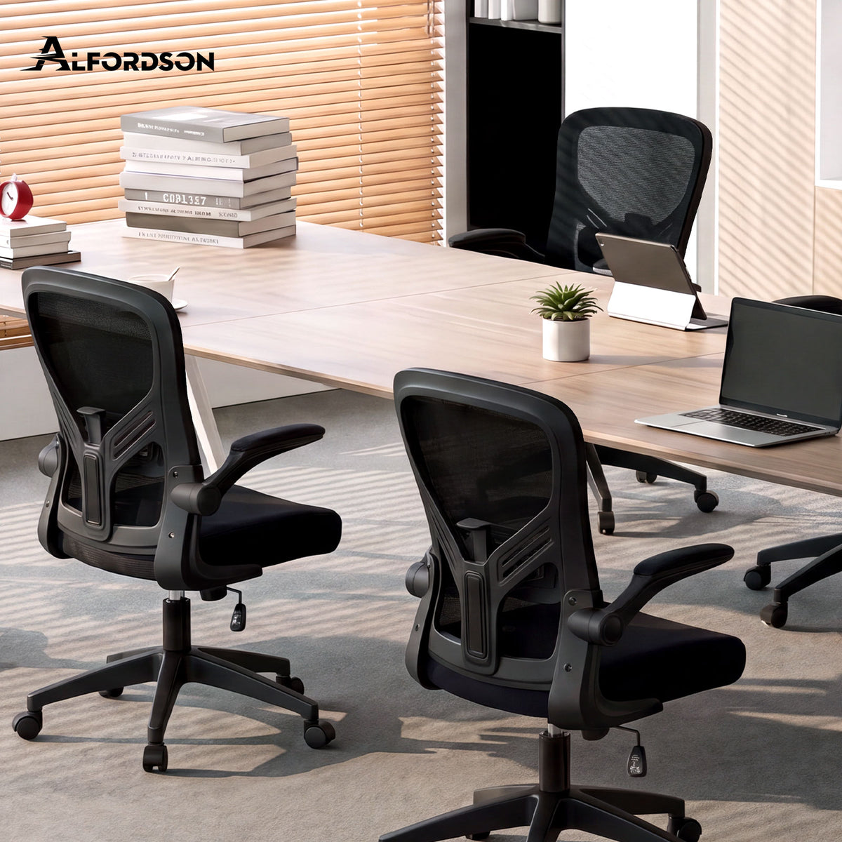 ALFORDSON Mesh Bürostuhl Executive Computer Liege Stoff Racing Sitz Arbeit, Keldon, Schwarz