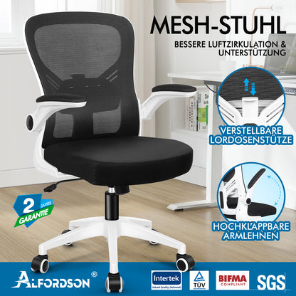 ALFORDSON Mesh Bürostuhl Executive Computer Liege Stoff Racing Sitz Arbeit, Keldon, Schwarz & Weiß