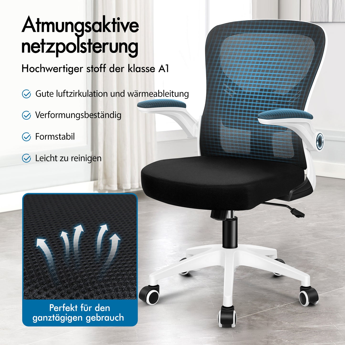ALFORDSON Mesh Bürostuhl Executive Computer Liege Stoff Racing Sitz Arbeit, Keldon, Schwarz & Weiß