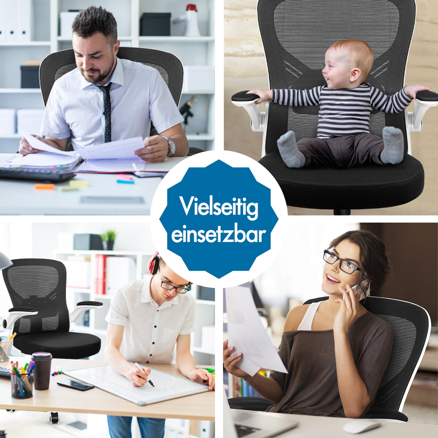 ALFORDSON Mesh Bürostuhl Executive Computer Liege Stoff Racing Sitz Arbeit, Keldon, Schwarz & Weiß