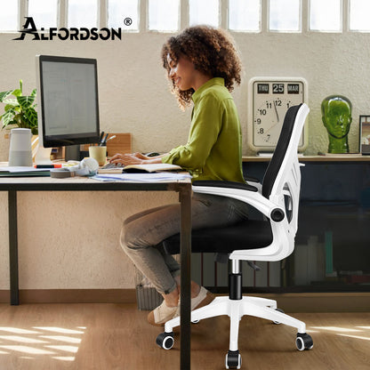 ALFORDSON Mesh Bürostuhl Executive Computer Liege Stoff Racing Sitz Arbeit, Keldon, Schwarz & Weiß