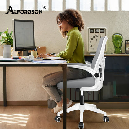 ALFORDSON Mesh Bürostuhl Executive Computer Liege Stoff Racing Sitz Arbeit, Keldon, Weiß & Grau