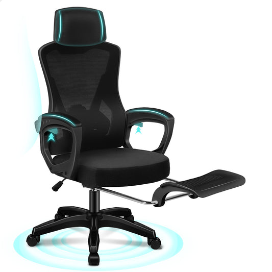 ALFORDSON Mesh Bürostuhl Executive Computer Liege Stoff Racing Sitz Arbeit, Nova, Schwarz