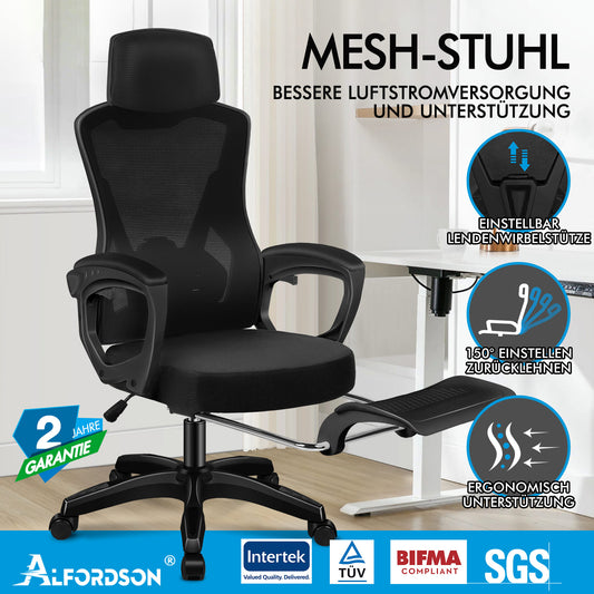 ALFORDSON Mesh Bürostuhl Executive Computer Liege Stoff Racing Sitz Arbeit, Nova, Schwarz
