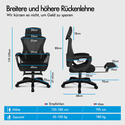 ALFORDSON Mesh Bürostuhl Executive Computer Liege Stoff Racing Sitz Arbeit, Nova, Schwarz