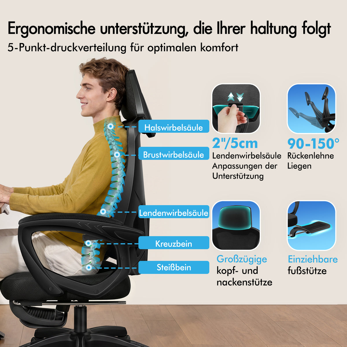 ALFORDSON Mesh Bürostuhl Executive Computer Liege Stoff Racing Sitz Arbeit, Nova, Schwarz