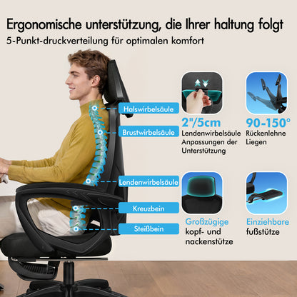 ALFORDSON Mesh Bürostuhl Executive Computer Liege Stoff Racing Sitz Arbeit, Nova, Schwarz
