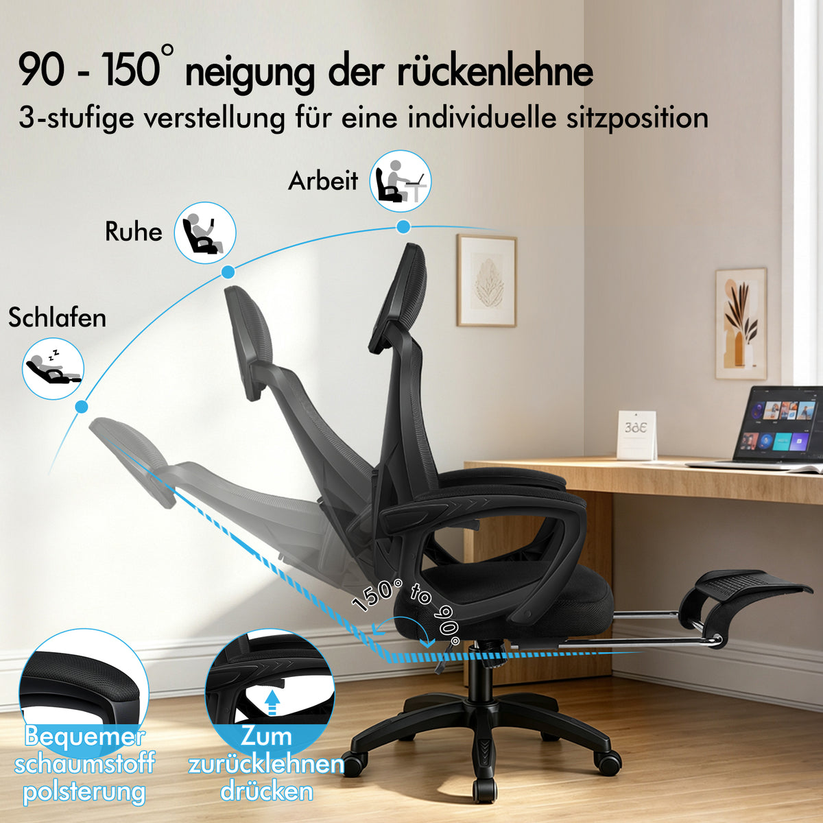 ALFORDSON Mesh Bürostuhl Executive Computer Liege Stoff Racing Sitz Arbeit, Nova, Schwarz