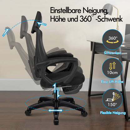ALFORDSON Mesh Bürostuhl Executive Computer Liege Stoff Racing Sitz Arbeit, Nova, Schwarz