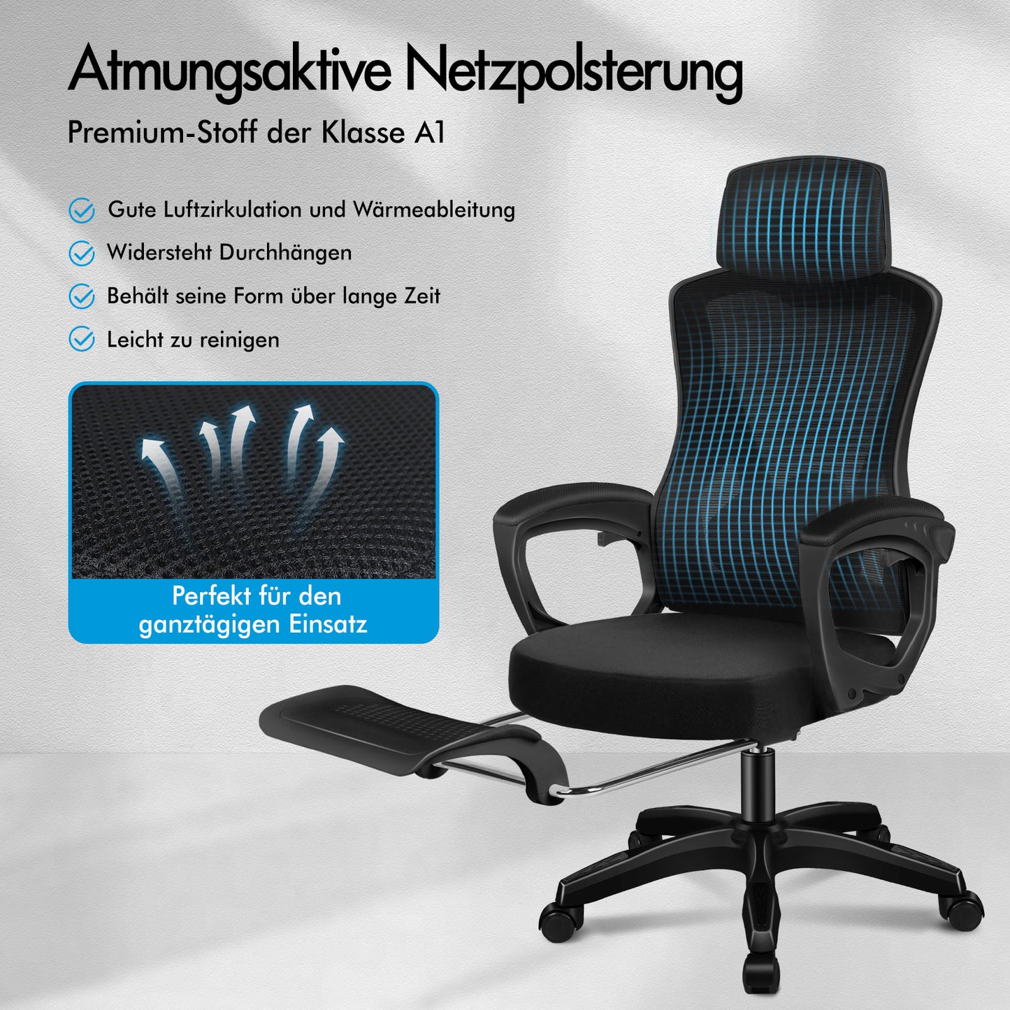 ALFORDSON Mesh Bürostuhl Executive Computer Liege Stoff Racing Sitz Arbeit, Nova, Schwarz