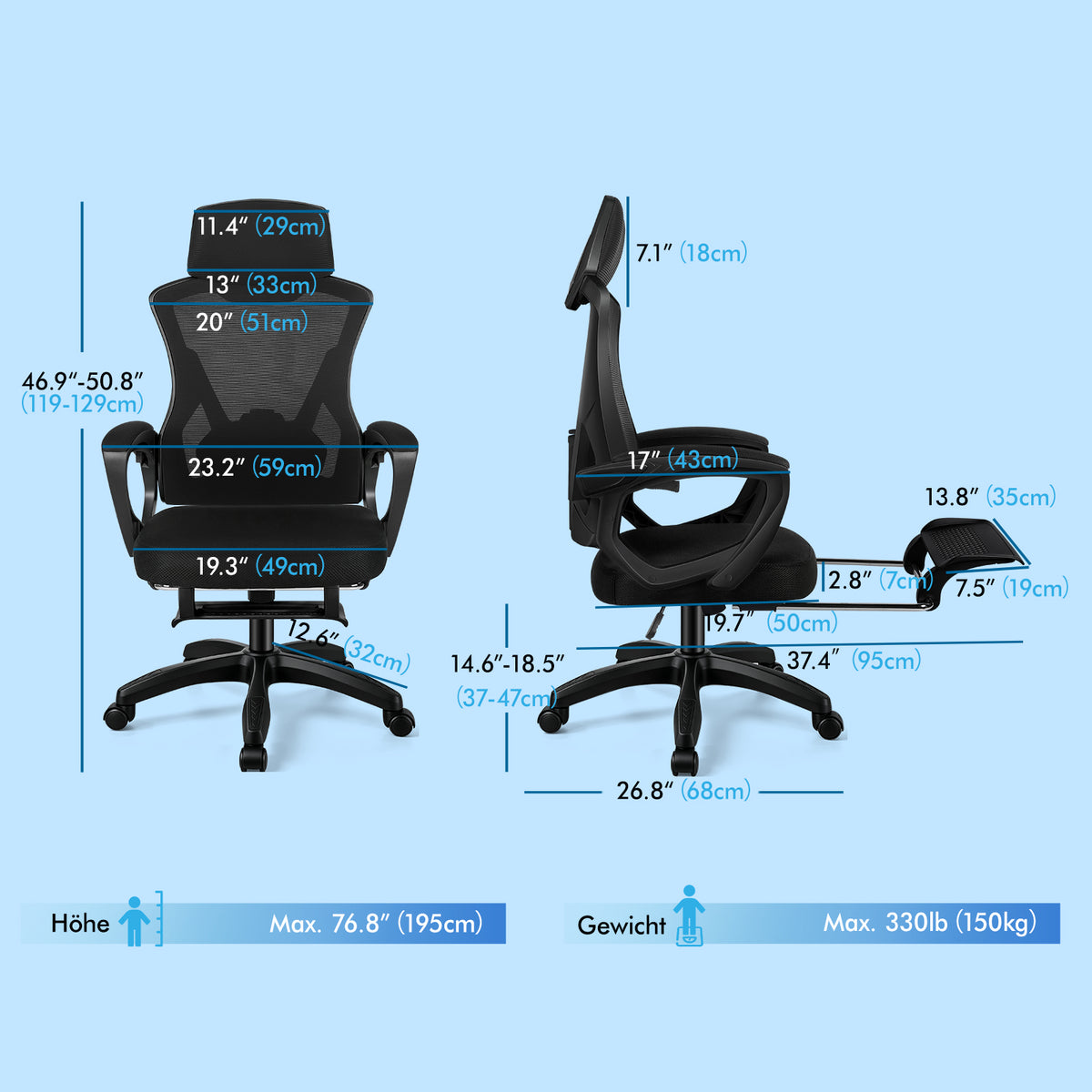 ALFORDSON Mesh Bürostuhl Executive Computer Liege Stoff Racing Sitz Arbeit, Nova, Schwarz