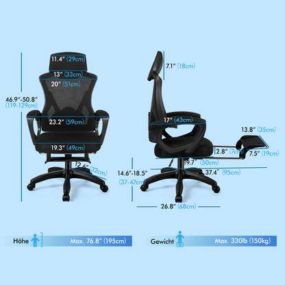 ALFORDSON Mesh Bürostuhl Executive Computer Liege Stoff Racing Sitz Arbeit, Nova, Schwarz