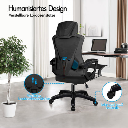 ALFORDSON Mesh Bürostuhl Executive Computer Liege Stoff Racing Sitz Arbeit, Nova, Schwarz