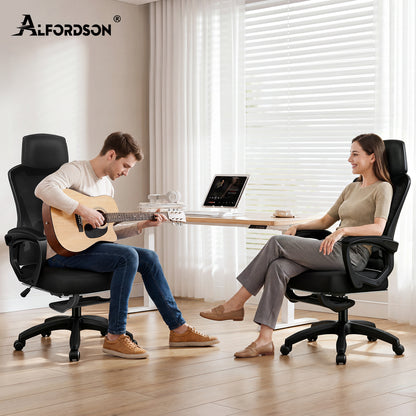 ALFORDSON Mesh Bürostuhl Executive Computer Liege Stoff Racing Sitz Arbeit, Nova, Schwarz