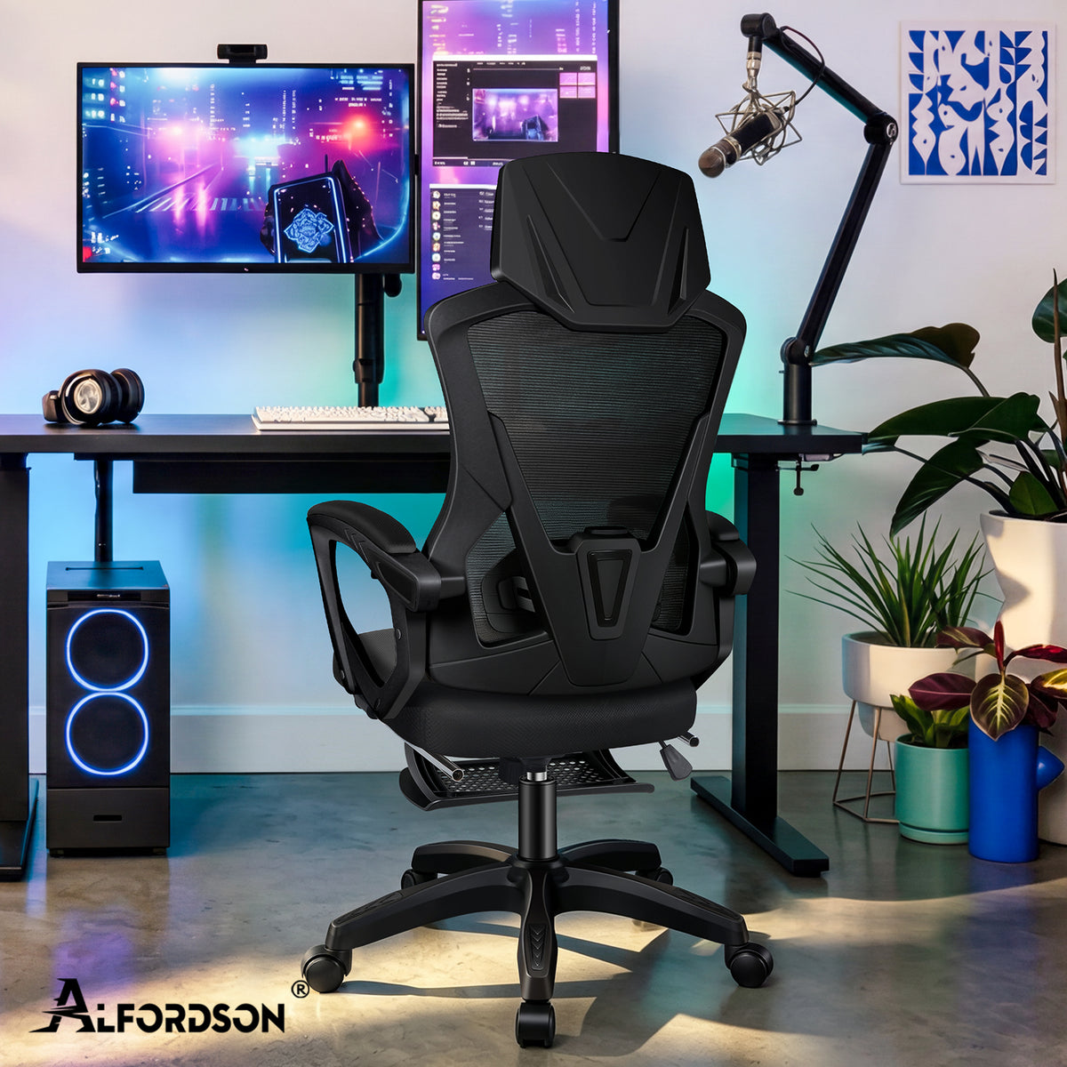 ALFORDSON Mesh Bürostuhl Executive Computer Liege Stoff Racing Sitz Arbeit, Nova, Schwarz