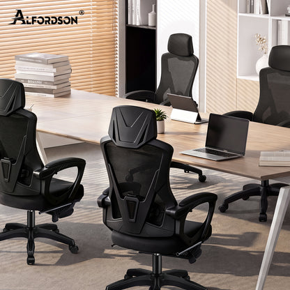 ALFORDSON Mesh Bürostuhl Executive Computer Liege Stoff Racing Sitz Arbeit, Nova, Schwarz