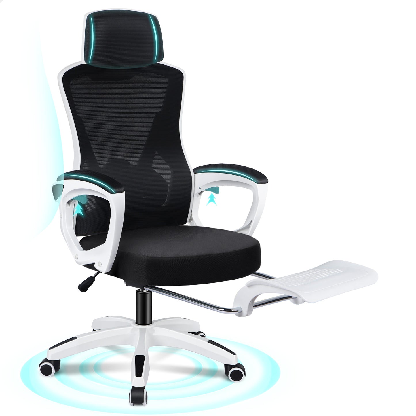 ALFORDSON Mesh Bürostuhl Executive Computer Liege Stoff Racing Sitz Arbeit, Nova, Schwarz & Weiß