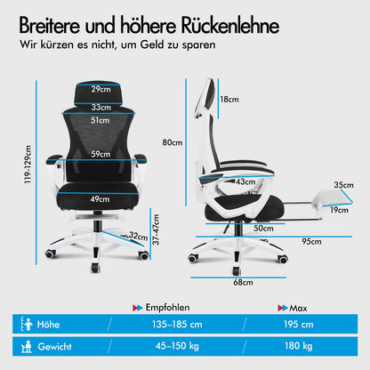 ALFORDSON Mesh Bürostuhl Executive Computer Liege Stoff Racing Sitz Arbeit, Nova, Schwarz & Weiß