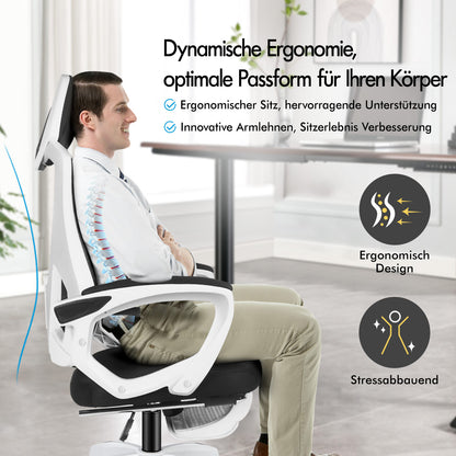 ALFORDSON Mesh Bürostuhl Executive Computer Liege Stoff Racing Sitz Arbeit, Nova, Schwarz & Weiß