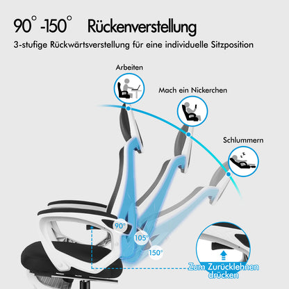 ALFORDSON Mesh Bürostuhl Executive Computer Liege Stoff Racing Sitz Arbeit, Nova, Schwarz & Weiß