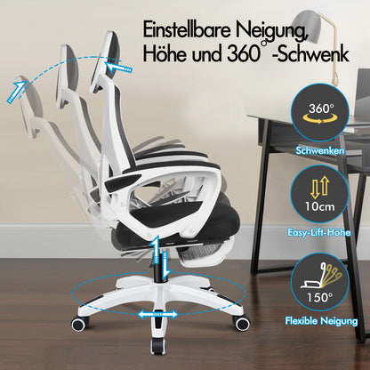 ALFORDSON Mesh Bürostuhl Executive Computer Liege Stoff Racing Sitz Arbeit, Nova, Schwarz & Weiß