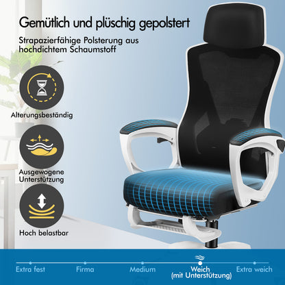 ALFORDSON Mesh Bürostuhl Executive Computer Liege Stoff Racing Sitz Arbeit, Nova, Schwarz & Weiß
