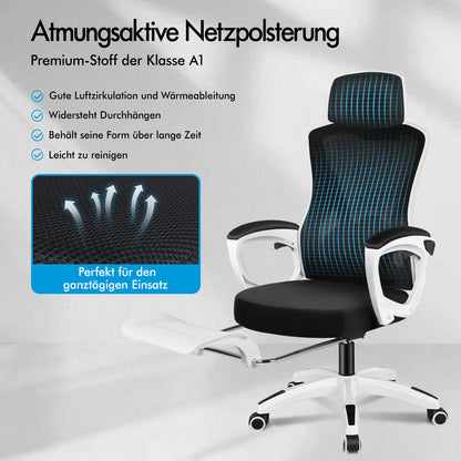 ALFORDSON Mesh Bürostuhl Executive Computer Liege Stoff Racing Sitz Arbeit, Nova, Schwarz & Weiß