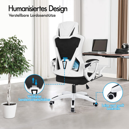 ALFORDSON Mesh Bürostuhl Executive Computer Liege Stoff Racing Sitz Arbeit, Nova, Schwarz & Weiß