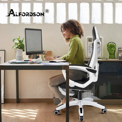 ALFORDSON Mesh Bürostuhl Executive Computer Liege Stoff Racing Sitz Arbeit, Nova, Schwarz & Weiß