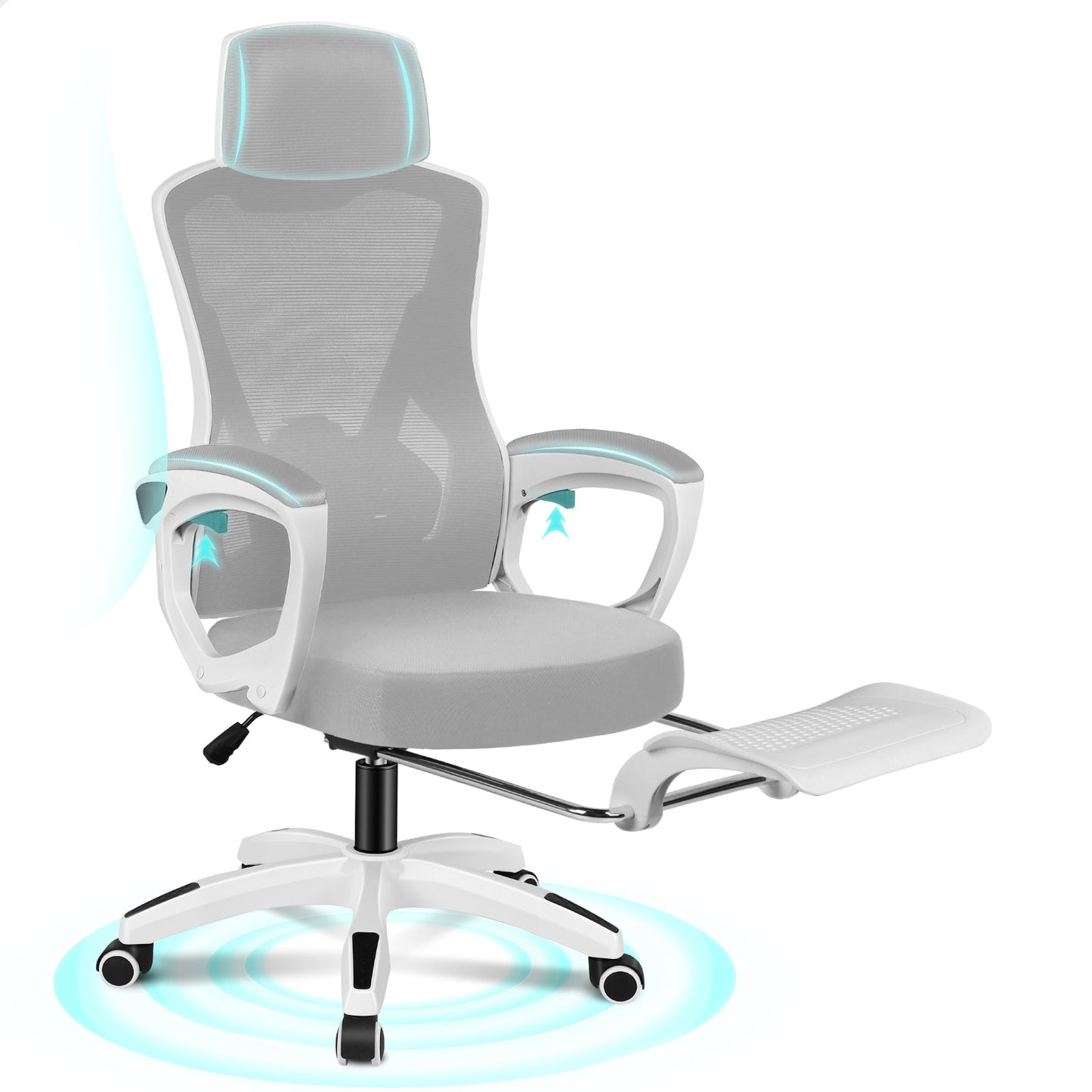 ALFORDSON Mesh Bürostuhl Executive Computer Liege Stoff Racing Sitz Arbeit, Nova, Weiß & Grau