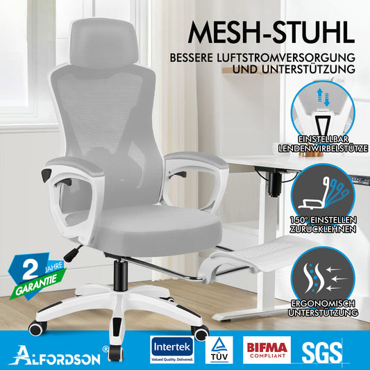 ALFORDSON Mesh Bürostuhl Executive Computer Liege Stoff Racing Sitz Arbeit, Nova, Weiß & Grau