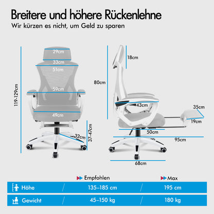 ALFORDSON Mesh Bürostuhl Executive Computer Liege Stoff Racing Sitz Arbeit, Nova, Weiß & Grau
