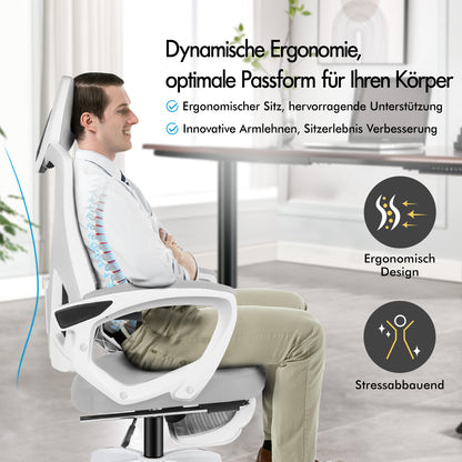 ALFORDSON Mesh Bürostuhl Executive Computer Liege Stoff Racing Sitz Arbeit, Nova, Weiß & Grau